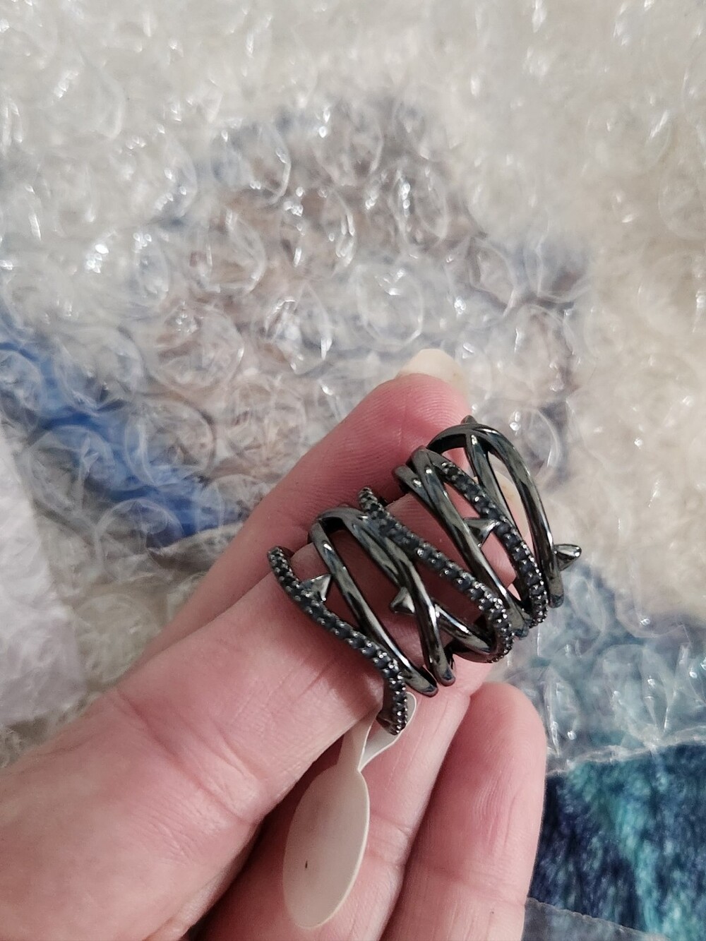 Noir Nyc Ring Sz 6 Nwt Edgy Wide Barbwire In Dark Gray